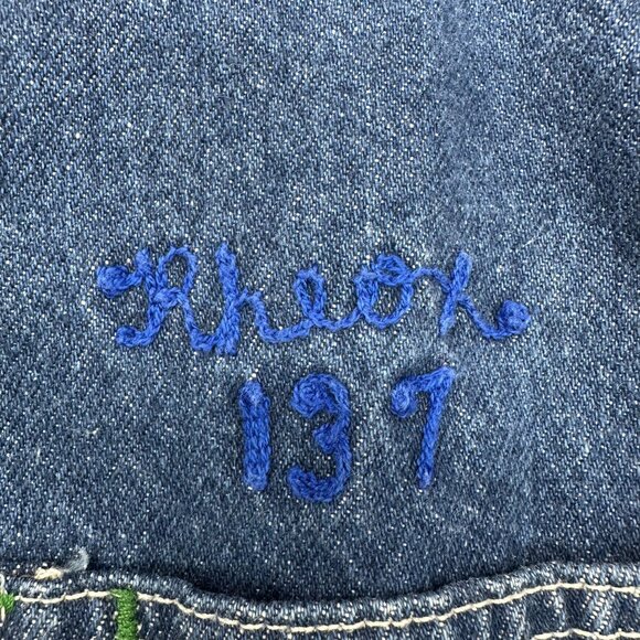 Vintage Key Imperial Blue Denim Workwear Jacket Hand Embroidered 70s Chore Coat - Picture 5 of 9